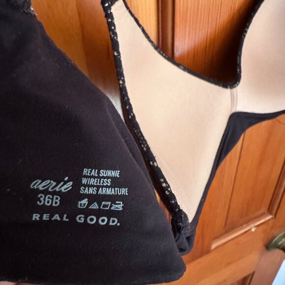 EUC Aerie Real Sunnie Wireless Black Lace Bra 36B - Picture 3 of 5
